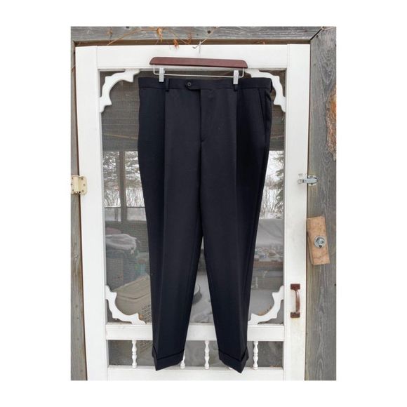 Pronto Uomo Platinum Black Trousers Pants Formal Pleat Front Sz 42 Short - Picture 2 of 6